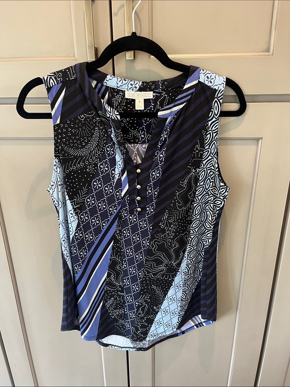 Dana Buchman Navy & Light Blue Mixed Print Sleeveless Tank